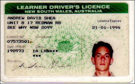 Andrew David Shea's Learner Licence