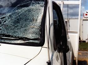 blood smears leading towards rear of vehicle