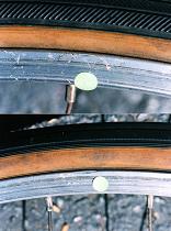 gougle marks on bicycle's rear wheel