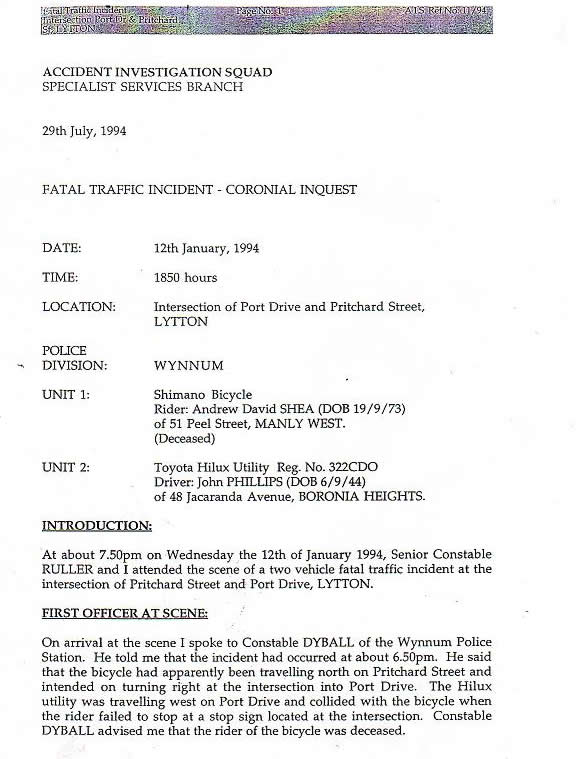 1st page Coronial Report