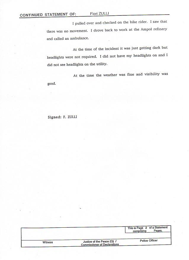 2nd page Fiore Zulli's Police Statement