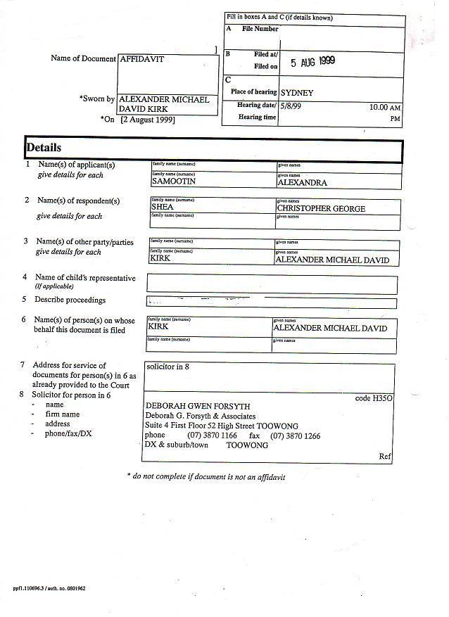 Alexander Michael David Kirk - affidavit 1st page