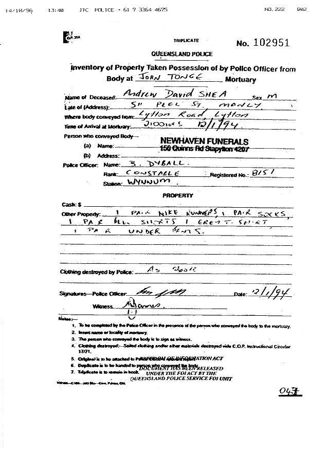 Form 36A filled out by cop - not Newhaven Funerals