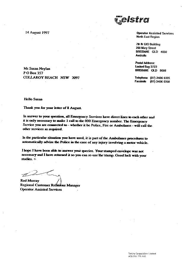 Telstra letter